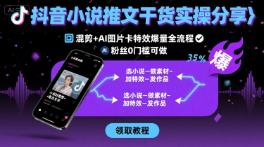 抖音小说推文干货实操分享，混剪+AI图片卡特效爆量全流程，0粉丝0门槛可做-数智网创