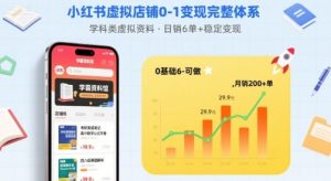 小红书虚拟店铺0-1变现完整体系：卖学科类虚拟资料，一天6张+，很稳定【已完结】-数智网创