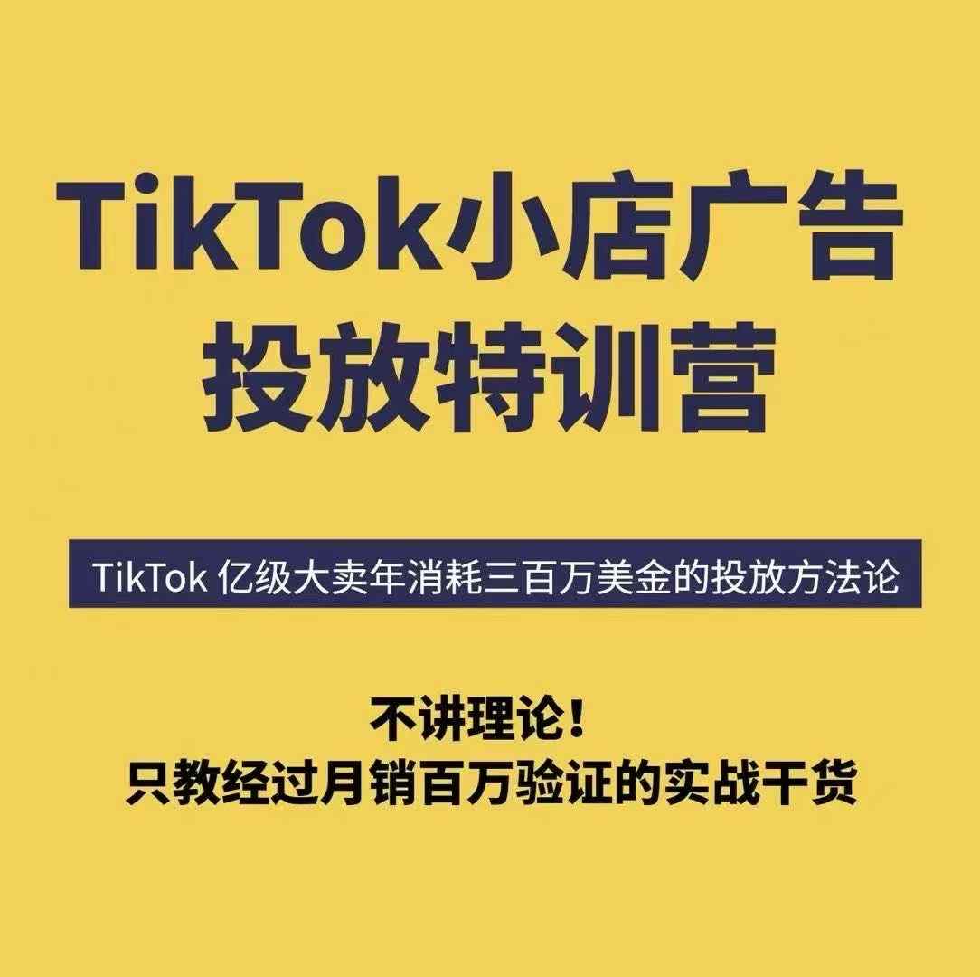 TikTok小店广告投放特训营,6天破局计划专治各种“投不动”,教你经过月销百万验证的实战干货-数智网创