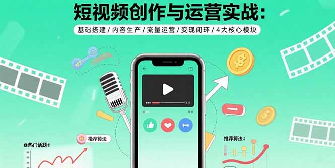 短视频创作与运营实战：基础搭建/内容生产/流量运营/变现闭环/4大核心模块-数智网创