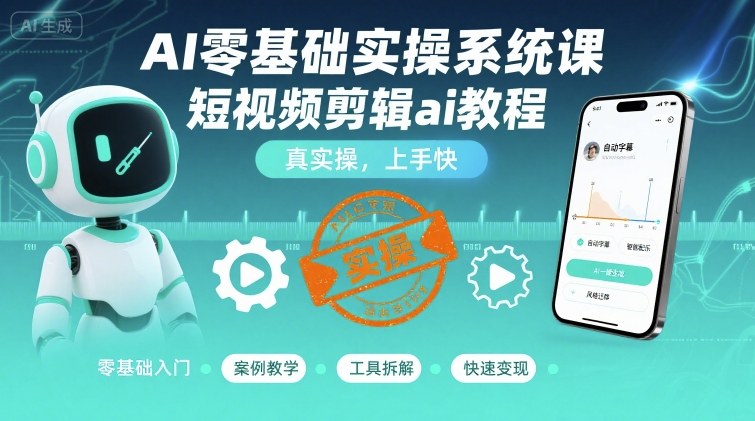 AI零基础实操系统课，短视频剪辑ai教程，真实操，上手快-数智网创
