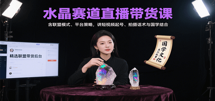 水晶赛道直播带货课:含联盟模式、平台策略,讲短视频起号、拍摄话术与国学结合-数智网创