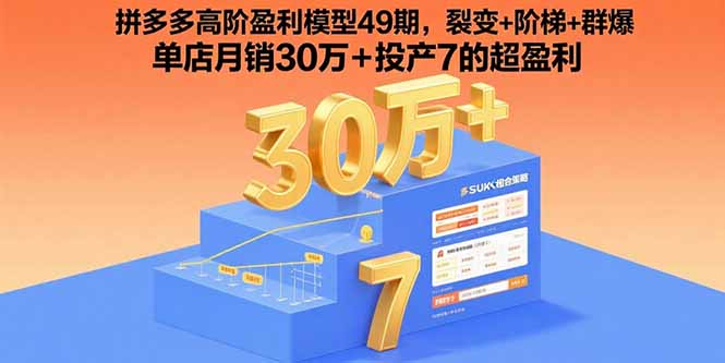 拼多多高阶盈利模型49期，裂变+阶梯+群爆  单店月销30万+投产7的超盈利-数智网创