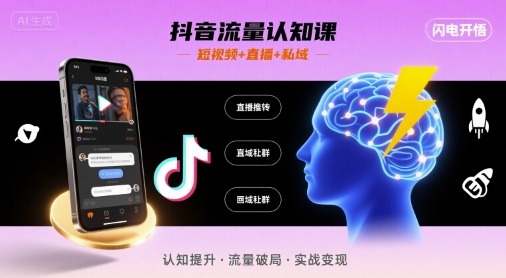 抖音流量认知课,短视频+直播+私域,认知提升,闪电开悟-数智网创