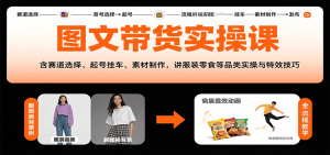 图文带货实操课,含赛道选择、起号挂车、素材制作,讲服装零食等品类实操与特效技巧-数智网创