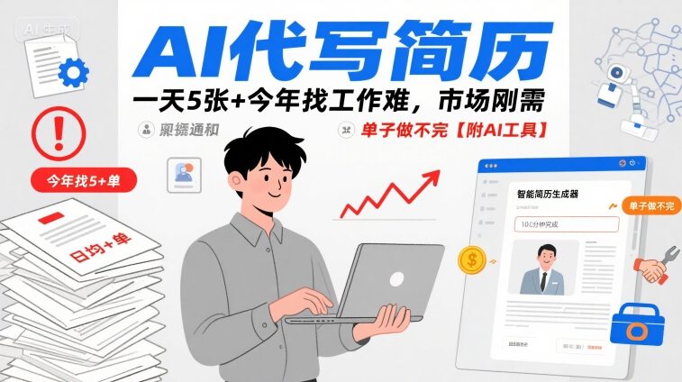 AI代写简历,一天5张+今年找工作难,市场刚需,单子做不完【附AI工具】-数智网创