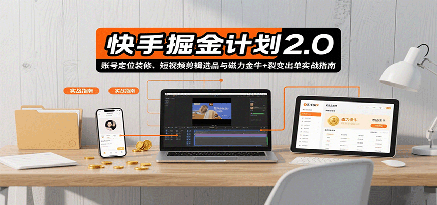 快手掘金计划2.0，账号定位装修、短视频剪辑选品与磁力金牛+裂变出单实战指南-数智网创