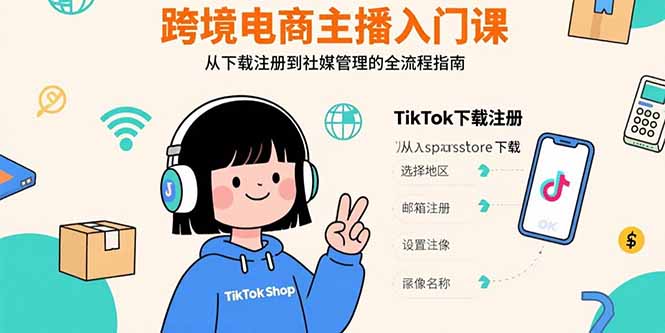 跨境电商主播入门课，TikTok下载注册，支付工具配置，社媒账号管理全流程-数智网创