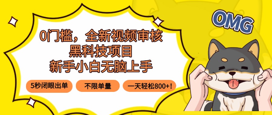 0门槛，全新视频审核黑科技项目，新手小白无脑上手5秒闭眼出单，不限单…-数智网创