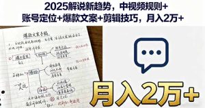 2025解说新趋势，中视频规则+账号定位+爆款文案+剪辑技巧，月入2万+-数智网创