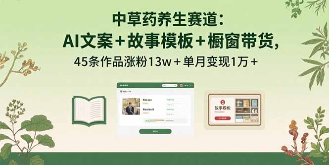 中草药养生赛道：AI文案+故事模板+橱带货，45条作品涨粉13w+单月变现1万+-数智网创