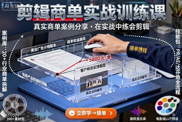剪辑商单实战训练课，真实商单案例分享，在实战中练会剪辑-数智网创