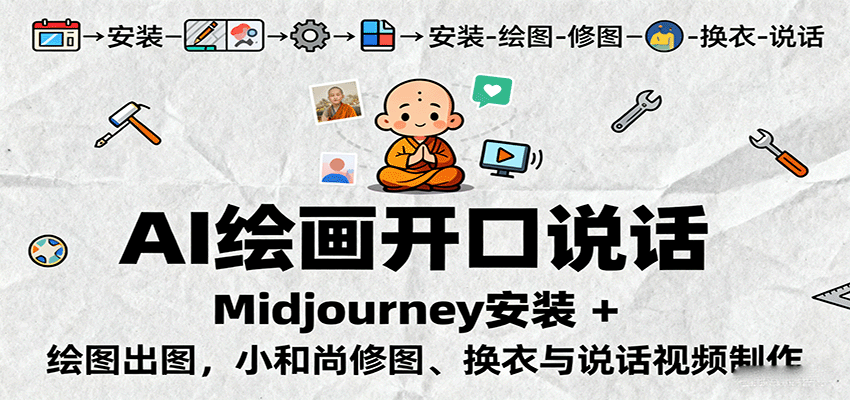 AI绘画开口说话，Midjourney安装 + 绘图出图，小和尚修图、换衣与说话视频制作-数智网创