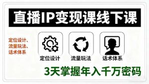 直播IP变现课线下课，定位设计、流量玩法、话术体系，3天掌握年入千万密码-数智网创