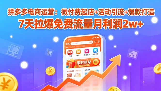 拼多多电商运营:微付费起店+活动引流+爆款打造 7天拉爆免费流量月利润2w+-数智网创