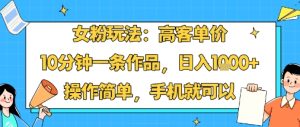 女粉玩法：高客单价，10分钟一条作品，日入1k+操作简单，手机就可以-数智网创