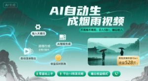 不用拍不用剪！AI自动生成烟雨视频，日入5张+，睡后收入-数智网创