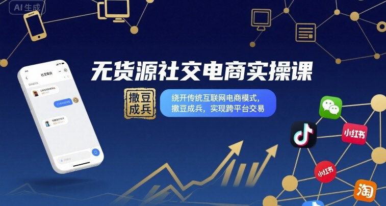无货源社交电商实操课，绕开传统互联网电商模式，撒豆成兵，实现跨平台交易-数智网创