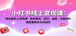 小红书线上变现课：商业模式、定位、选题、文案创作、爆款要素及引流成交-数智网创