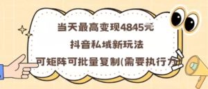 当天最高变现1k+，抖音私域新玩法，可矩阵可批量复制-数智网创