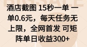 酒店截图15秒一单，一单0.6米，每天任务无上限，全网首发可矩阵单日收益3张【揭秘】-数智网创