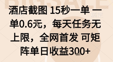 酒店截图15秒一单，一单0.6米，每天任务无上限，全网首发可矩阵单日收益3张【揭秘】-数智网创