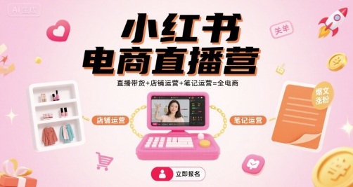 小红书电商直播营，直播带货+店铺运营+笔记运营=全电商-数智网创