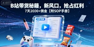 B站带货秘籍，新风口，抢占红利，7天2k+佣金【附SOP手册】-数智网创