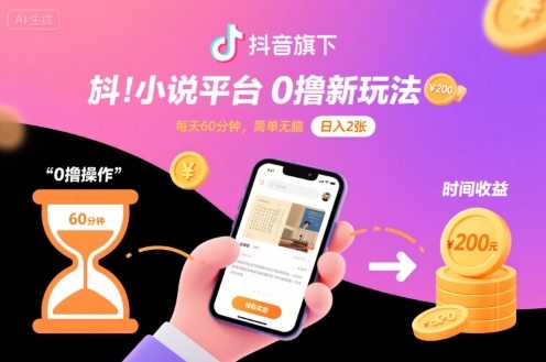 抖音旗下小说平台0撸新玩法，每天挂G60分钟，简单无脑，日入2张【揭秘】-数智网创