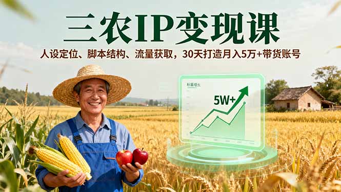 三农IP变现课，人设定位、脚本结构、流量获取，30天打造月入5万+带货账号-数智网创