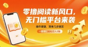 零撸阅读新风口，无门槛平台来袭，操作便捷，简单几步搞定，一部手机轻松日入3张【揭秘】-数智网创