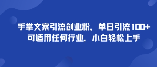 手掌文案引流创业粉,单日引流100+,可适用任何行业,小白轻松上手-数智网创