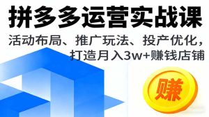 拼多多运营实战课，活动布局、推广玩法、投产优化，打造月入3w+赚钱店铺-数智网创