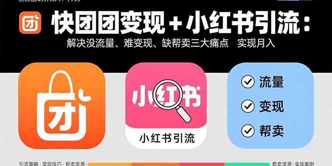 快团团变现+小红书引流：解决没流量、难变现、缺帮卖三大痛点 实现月入3w+-数智网创