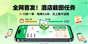 全网首发！酒店截图任务，15秒一单，每单0.6米，任务无上限不设限，矩阵操作单日3张到手【揭秘】-数智网创