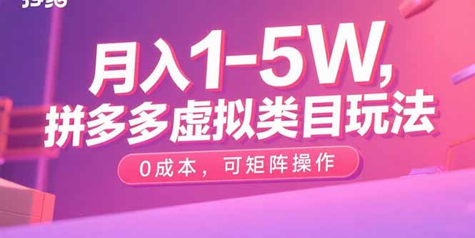 月入1-5W,拼多多虚拟类目玩法,0成本,可矩阵操作-数智网创