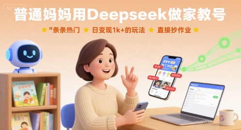 普通妈妈用Deepseek做家教号，条条热门，日变现1k+的玩法，直接抄作业-数智网创