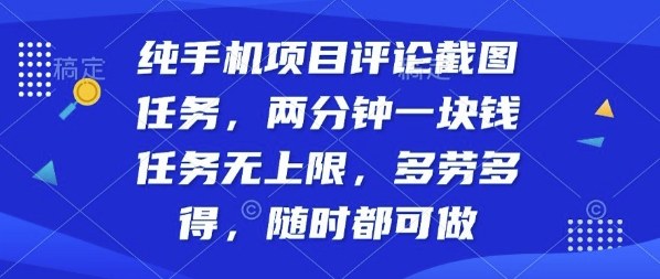 纯手机项目评论截图任务，两分钟一块钱多劳多得，随时随地都能做【揭秘】-数智网创