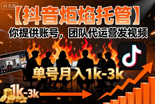【抖音炬焰托管】你提供账号,团队代运营发视频,单号月入1k+【揭秘】-数智网创