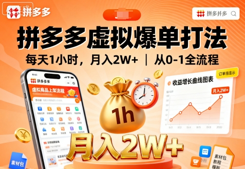 拼多多虚拟爆单打法,每天1小时,月入2W+,从0-1全流程-数智网创