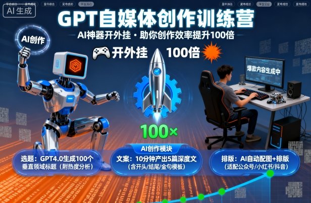 GPT自媒体创作训练营：AI神器开外挂，助你创作效率提升100倍-数智网创
