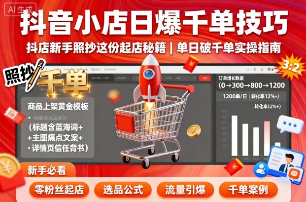 抖音小店日爆千单技巧，抖店新手照抄这份起店秘籍，单日破千单-数智网创