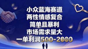 小众蓝海赛道，两性情感复合，简单且暴利，市场需求量大，一单利润5张，未来几年可持续深耕的项目-数智网创