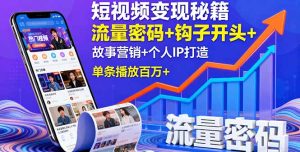 短视频变现秘籍，流量密码+钩子开头+故事营销+个人IP打造，单条播放百万+-数智网创