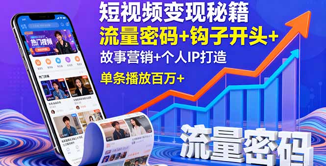 短视频变现秘籍，流量密码+钩子开头+故事营销+个人IP打造，单条播放百万+-数智网创