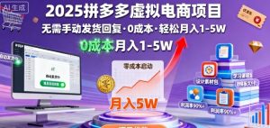 2025拼多多虚拟电商项目,无需手动发货回复,0成本,轻松月入1-5W【揭秘】-数智网创
