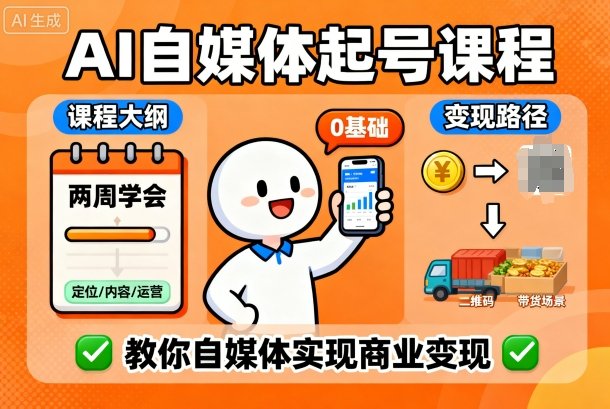 AI自媒体起号课程,0基础小白两周学会,教你自媒体实现商业变现-数智网创