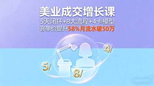 美业成交增长课，5天闭环+8大流程+4卡模型，客单价提升58%月流水破50万-数智网创