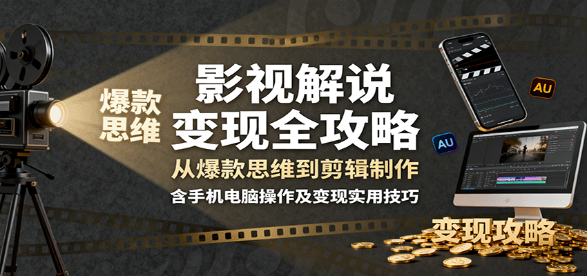 影视解说变现全攻略：从爆款思维到剪辑制作，含手机电脑操作及变现实用技巧-数智网创