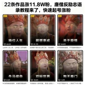 22条作品涨11.8W粉,唐僧反励志语录教程来了,快速起号涨粉-数智网创